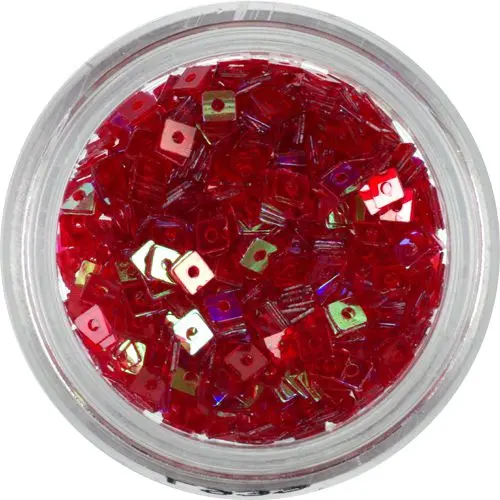 Červený čtvereček - průhledná nail art ozdoba s dírkou