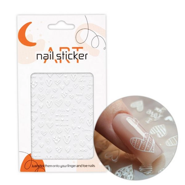 Nálepky na nehty - Bílá srdíčka F926