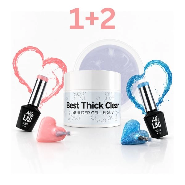 Stavební UV/LED gel NTN Gel Best Thick Clear, 50 g + 2 ks barevných gelů AlleLac, 5 ml – AKCE 1+2 ZDARMA