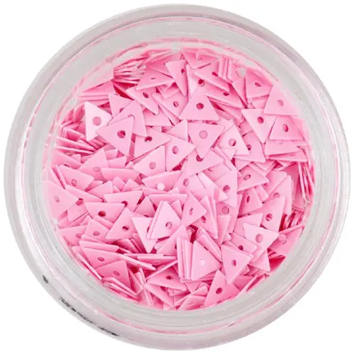 Růžové, ozdobné trojúhelníky s dírkou - nail art