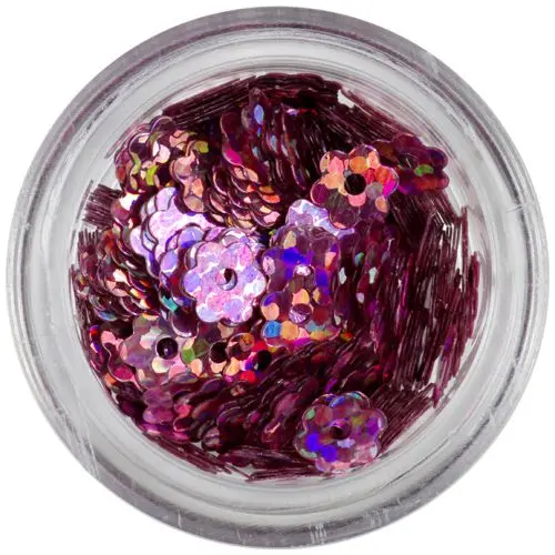 Nail art kvítky - starorůžové, hologram