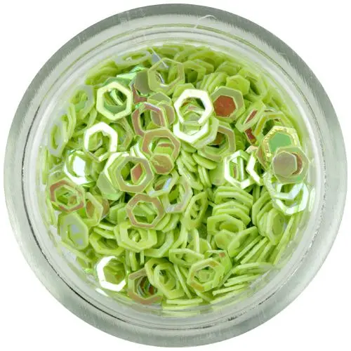 Světle zelené nail art šestihrany