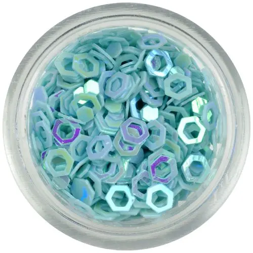 Světle modré nail art šestihrany