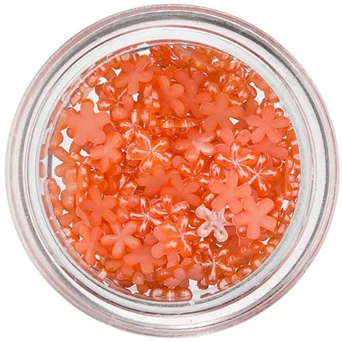 Nail art oranžové ozdoby - kvítky, perleť